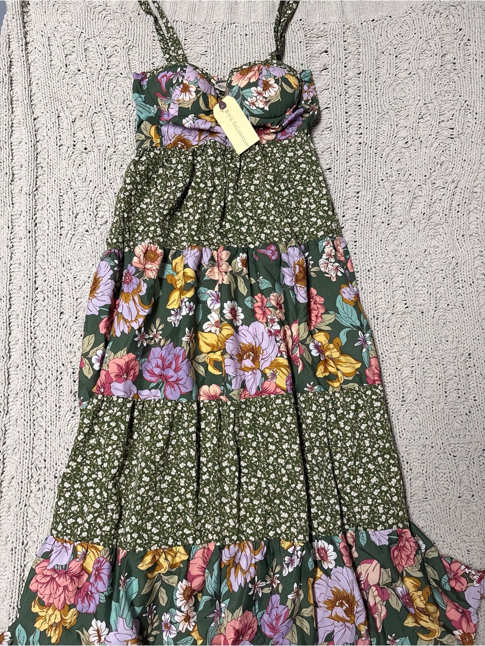 Floral Tiered Green Maxi Dress with Adjustable Straps